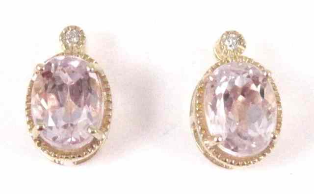 Appraisal: PAIR OF PINK DIOPSIDE EARRINGS each k yellow gold set