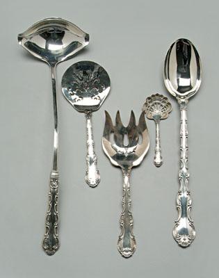 Appraisal: Louis XV Strasbourg sterling nine flatware serving pieces five Strasbourg