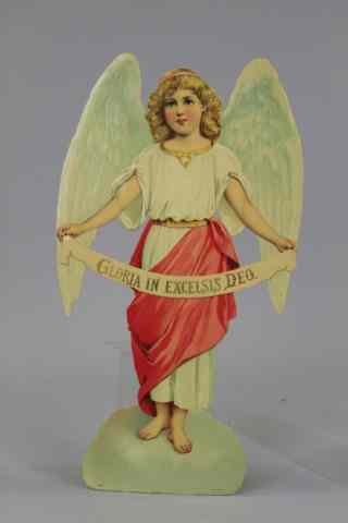 Appraisal: HUGE CROMOLITHOGRAPHED ANGEL DIE CUT Heavily embossed cromolithographed die cut