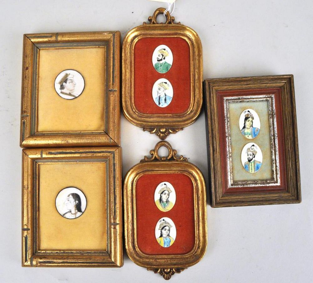 Appraisal: Group Indian Miniature Framed Portraits comprising a pair of double