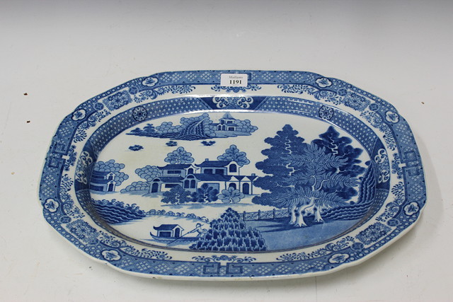 Appraisal: A STAFFORDSHIRE BLUE AND WHITE EIGHT SIDED MEAT PLATE decorated