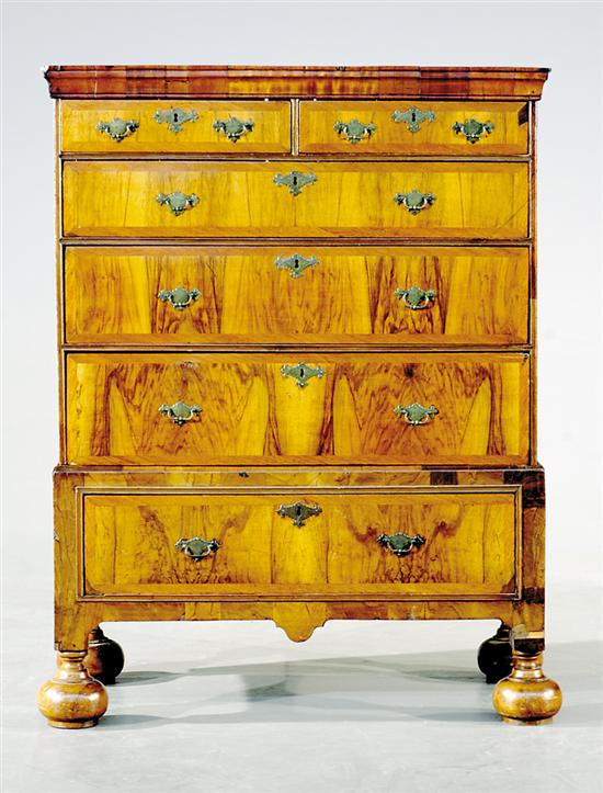 Appraisal: William Mary style walnut chest-on-frame early th century rectangular top