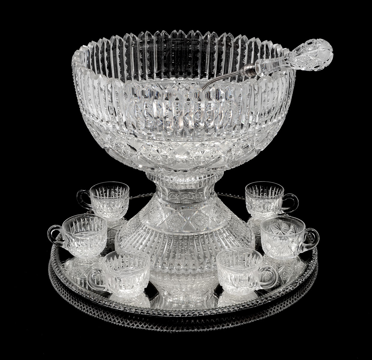 Appraisal: AMERICAN BRILLIANT PERIOD CUT GLASS PUNCHBOWL W LADEL CUPS Punchbowl