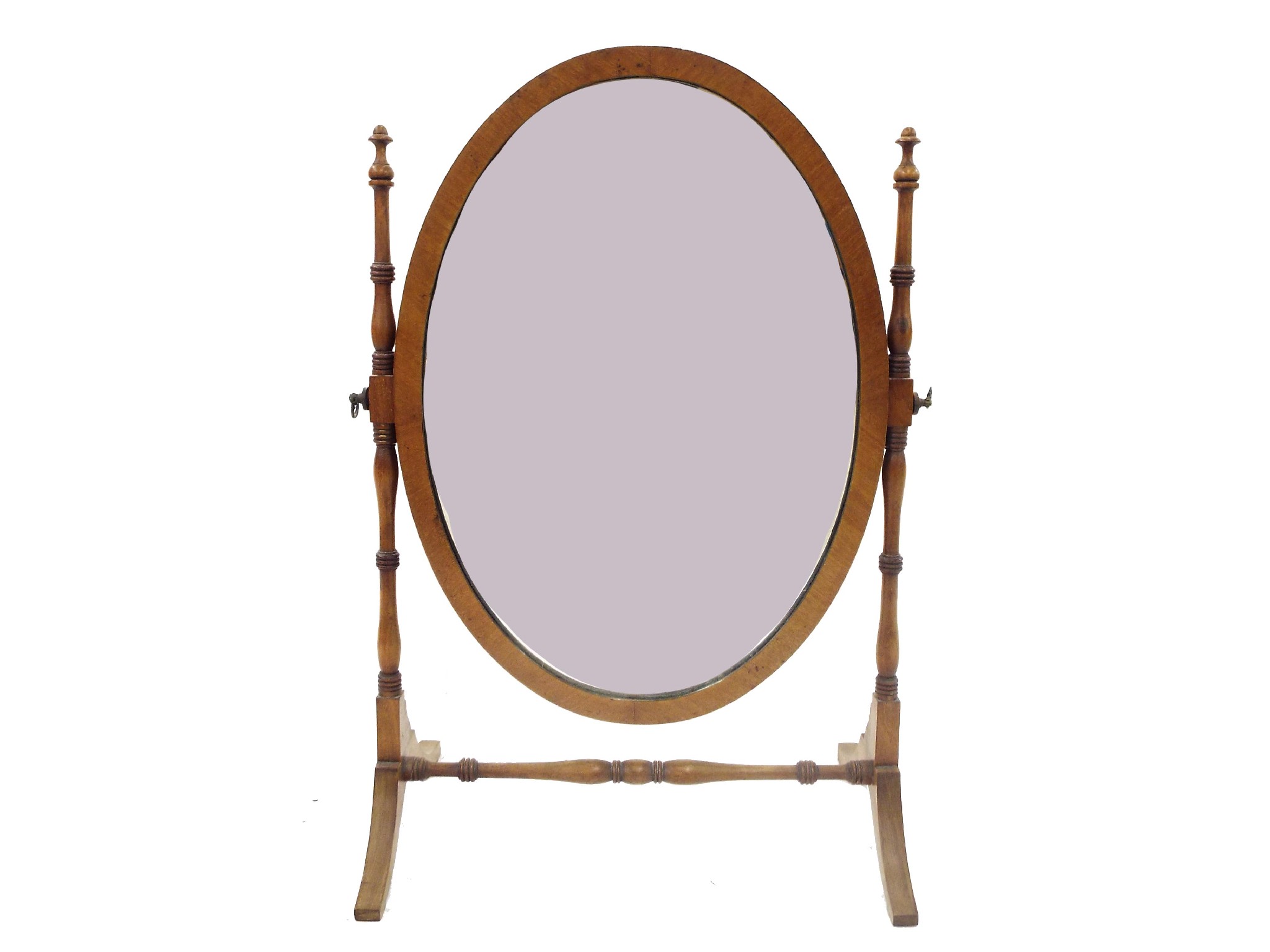 Appraisal: Antique oval swing mirror on delicate baluster turned supports high