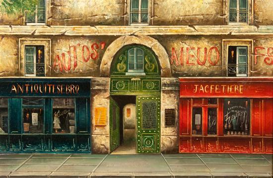 Appraisal: Continental School th century Paris Storefronts oil on canvas signed