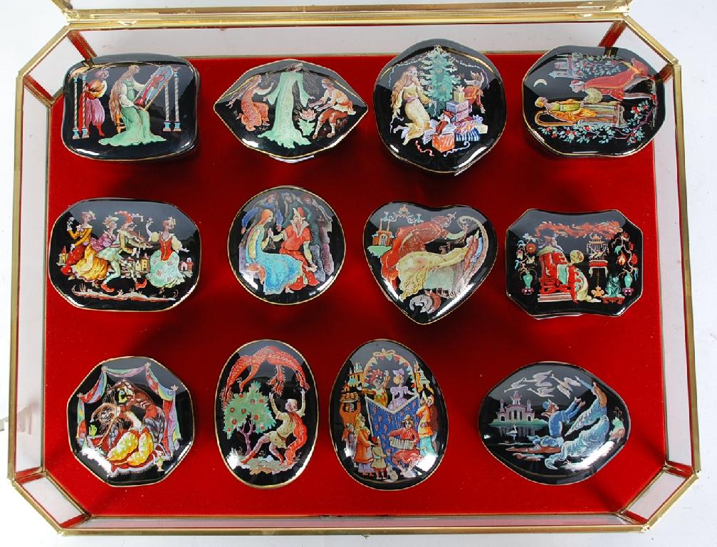 Appraisal: TWELVE FRANKLIN MINT PORCELAIN MUSICAL BOXES each colour printed with