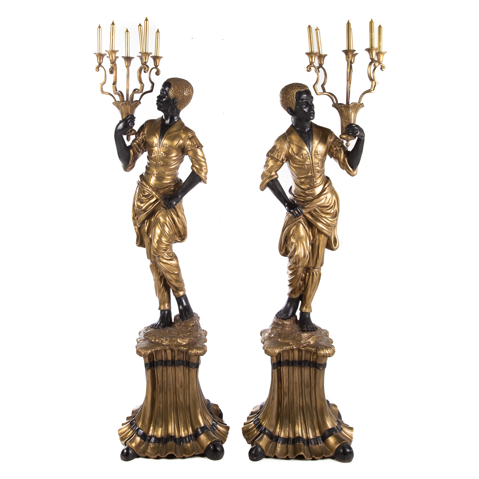 Appraisal: PAIR OF VENETIAN STYLE PAINTED BRONZE BLACKAMOORS Each figure on