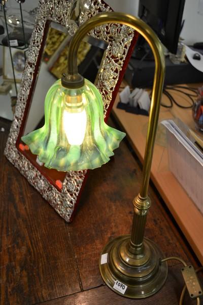 Appraisal: BRASS LAMP WITH VICTORIAN VASELINE GLASS SHADE