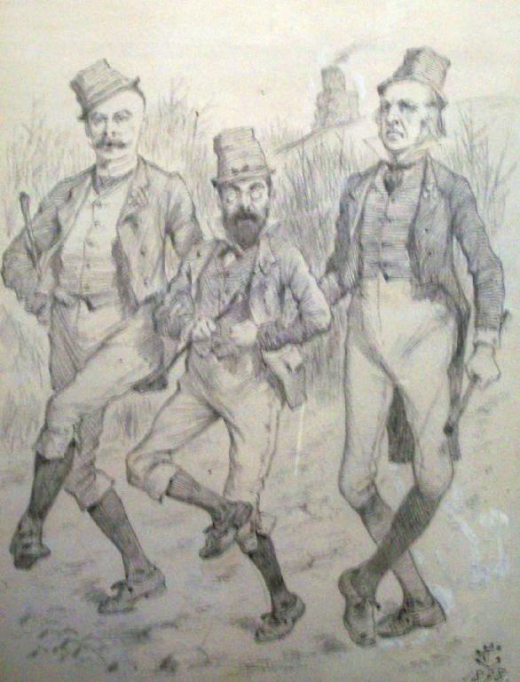 Appraisal: MONOGRAMMIST Financial Relations a pencil sketch of three gentleman monogrammed