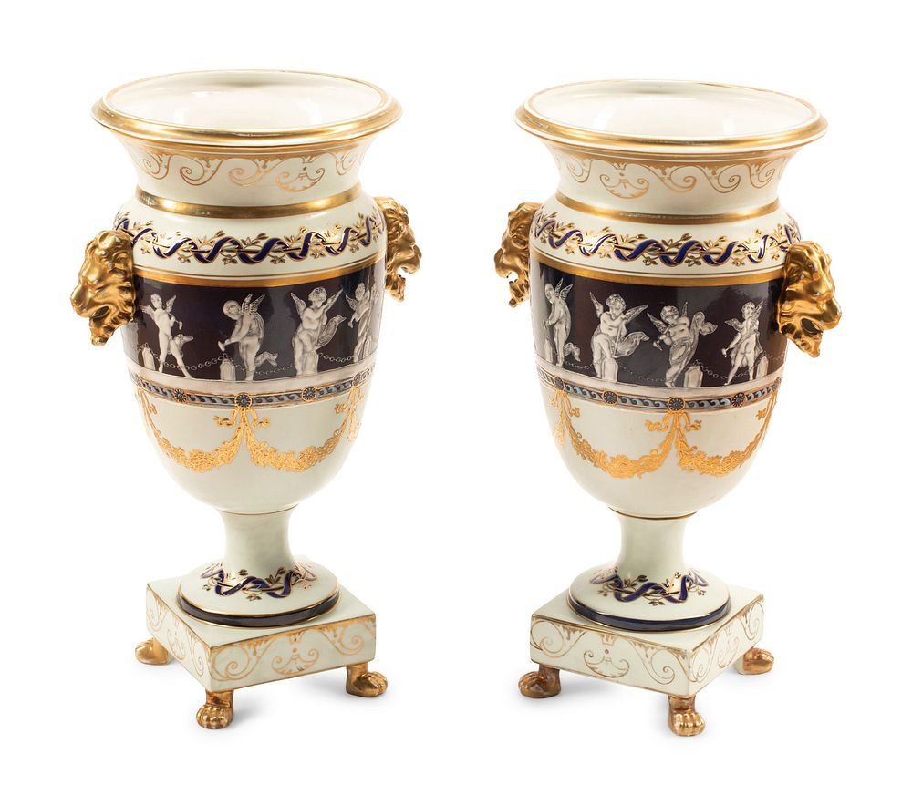 Appraisal: A Pair of Minton Style Pate-sur-Pate Vases Height inches A