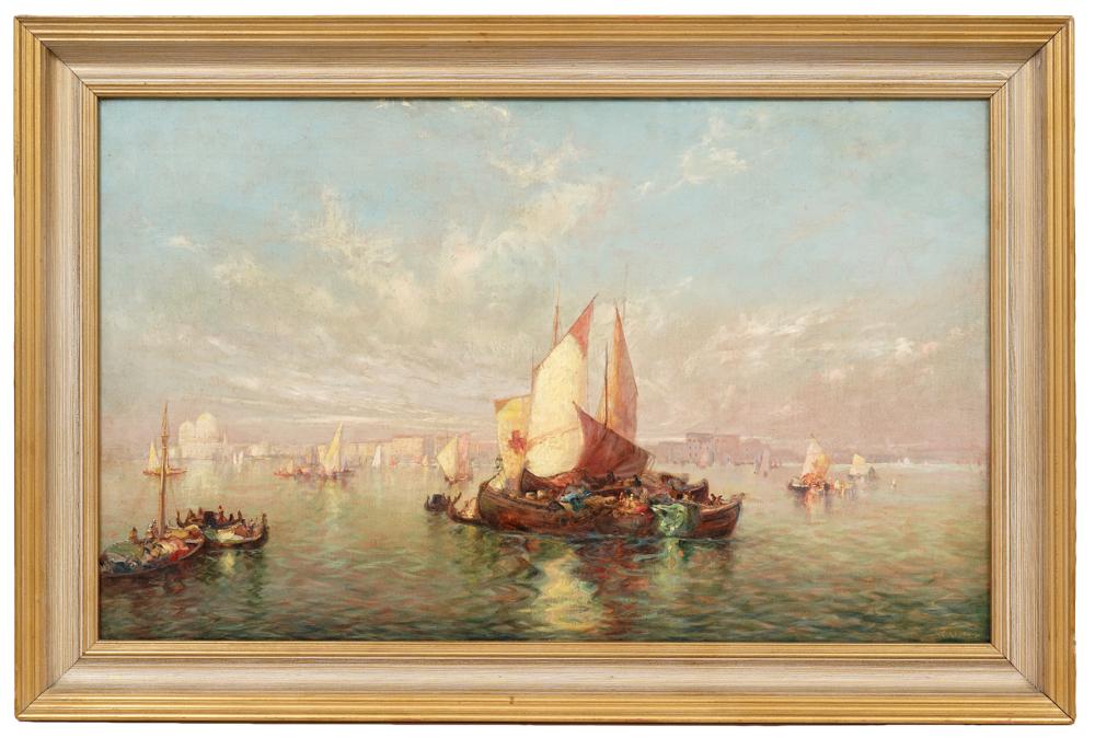 Appraisal: CARL MULLER 'BOATS IN VENICE HARBOR' OIL ON CANVASCarl Muller