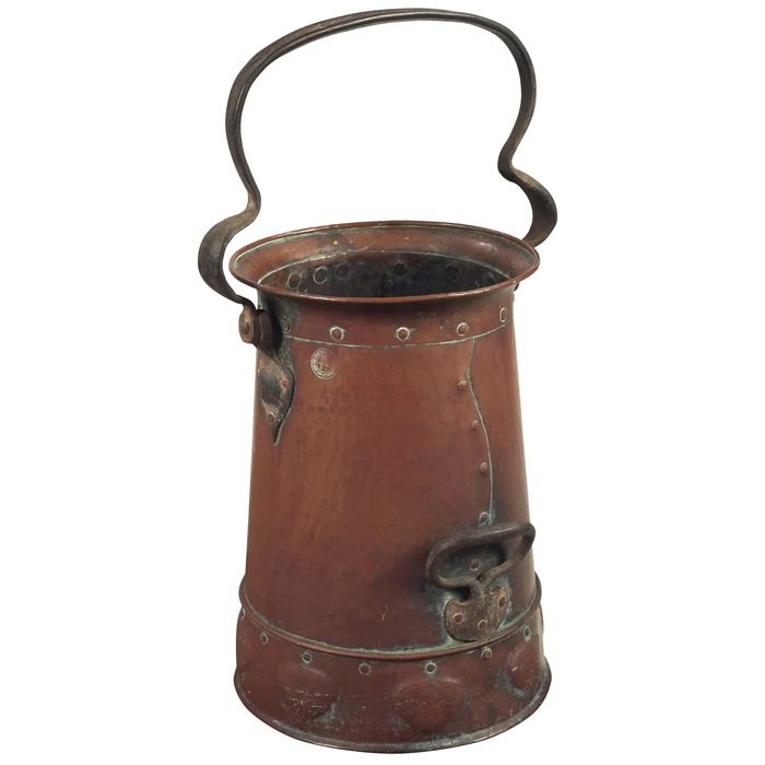 Appraisal: Gustav Stickley coal bucket in hammered copper with riveted and