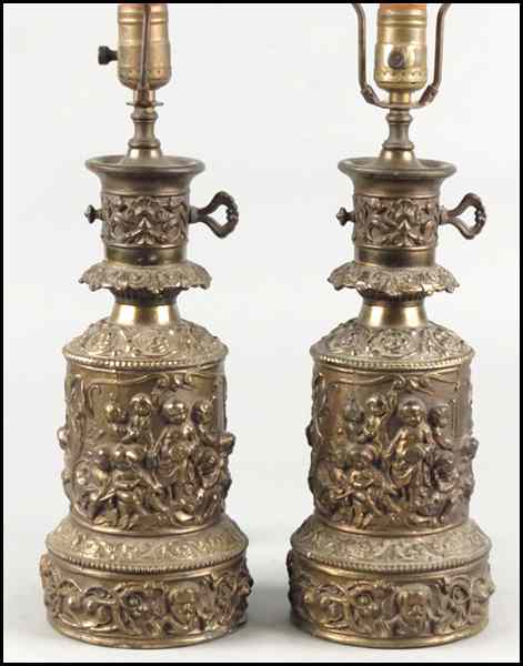 Appraisal: PAIR OF VINTAGE OIL LAMPS ELECTRIFIED Condition No Specific Condition