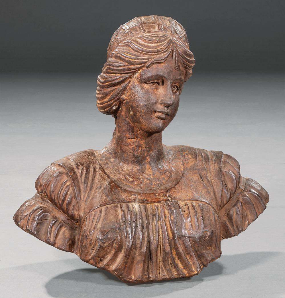 Appraisal: French Patinated Cast Iron Bust of a Maiden h in