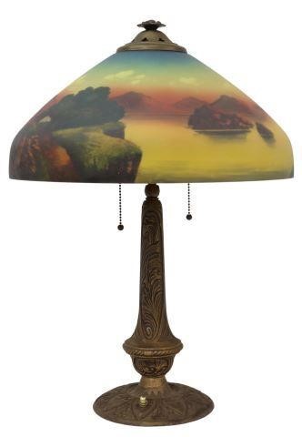 Appraisal: American table lamp early th c domed glass shade with