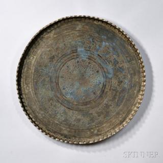 Appraisal: Silvered Copper Moroccan Table Tray Middle East round with a