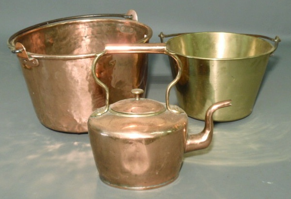 Appraisal: Copper pail h x dia a brass pail h x