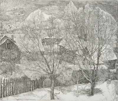 Appraisal: Stanislav Nikirieyev Russian - Winter Etching on paper signed numbered