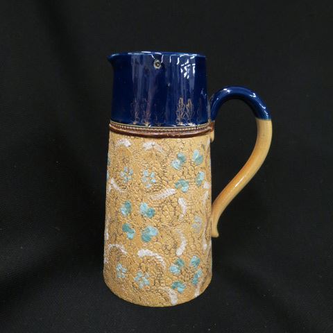 Appraisal: Doulton-Slater Art Pottery Syrup Pitcher floral on tapestry effect blue