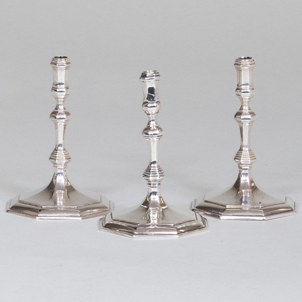 Appraisal: Group of Three Queen Anne Style Silver Candlesticks Comprising A