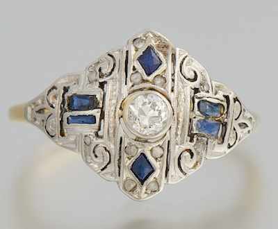 Appraisal: An Art Deco Style Sapphire and Diamond Ring Platinum topped