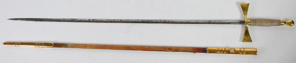 Appraisal: EARLY TWENTIETH CENTURY MASONIC CEREMONIAL SWORD having cruciform brass handle