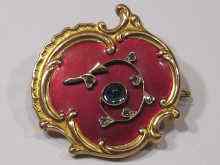 Appraisal: A Russian hallmarked carat gold brooch decorated with red enamel