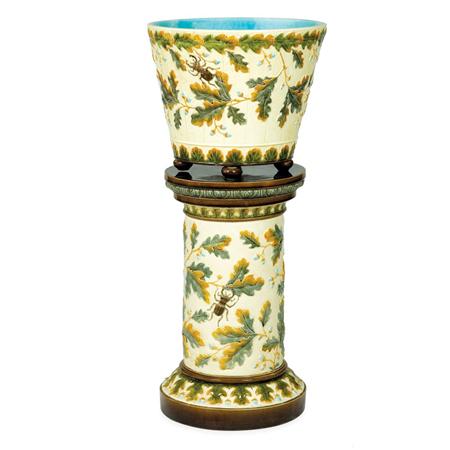 Appraisal: Rorstrand Art Nouveau Majolica Jardiniere and Pedestal Estimate -