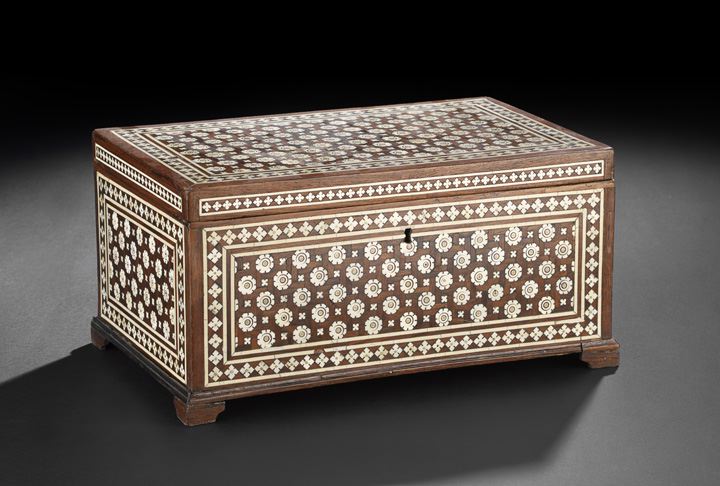 Appraisal: Moroccan Bone-Inlaid and Marquetry Desk Box second quarter th century