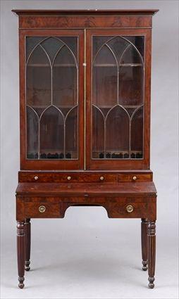 Appraisal: NEW YORK FEDERAL CARVED MAHOGANY TWO-PART SECRETAIRE BOOKCASE The flat