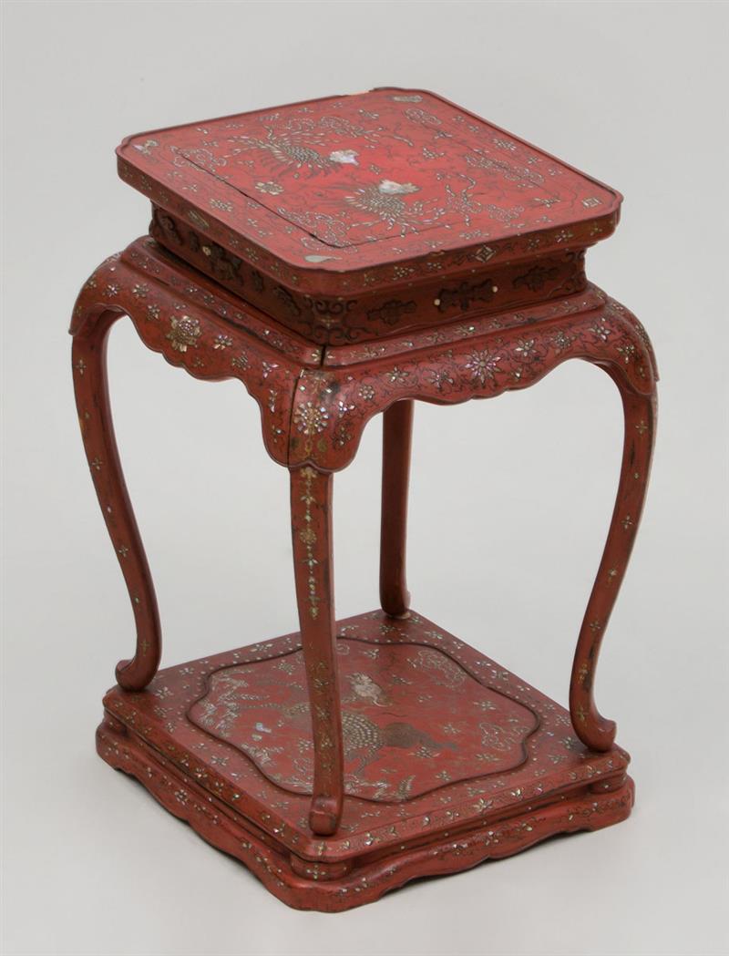 Appraisal: Chinese Mother-of-Pearl Inlaid Red Lacquer Stand x x in Estimate