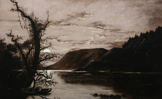 Appraisal: AMERICAN SCHOOL th century RIVER SCENE AT NIGHT oil on