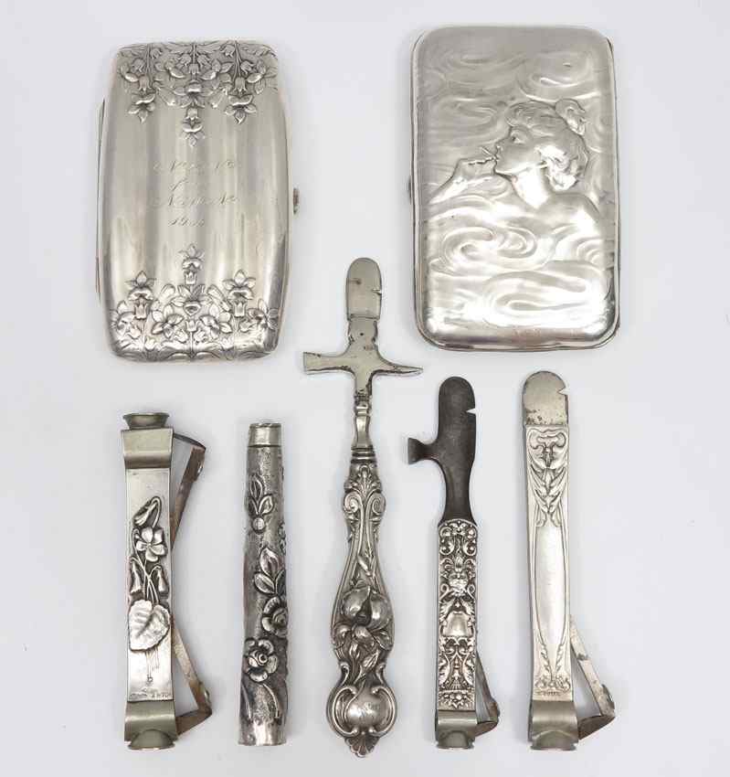 Appraisal: ART NOUVEAU STERLING SILVER CIGAR CASES MORE To include Cigar