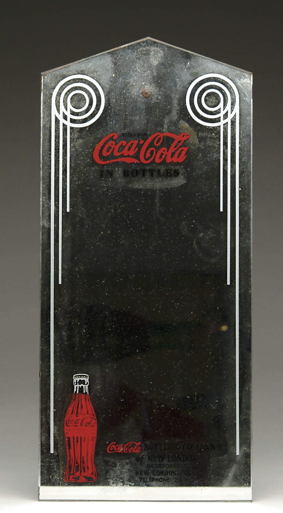 Appraisal: RARE COCA-COLA MIRROR Trapezoidal shaped thin mirror decorated with scrollwork