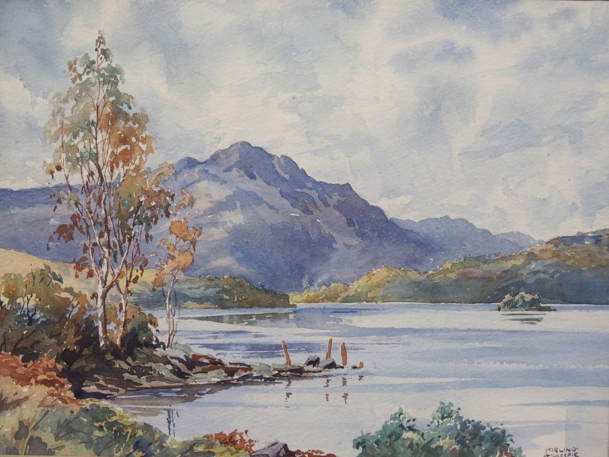 Appraisal: STIRLING GILLESPIE Scottish - VIEW FROM THE LOCH SHOREWatercolour signed