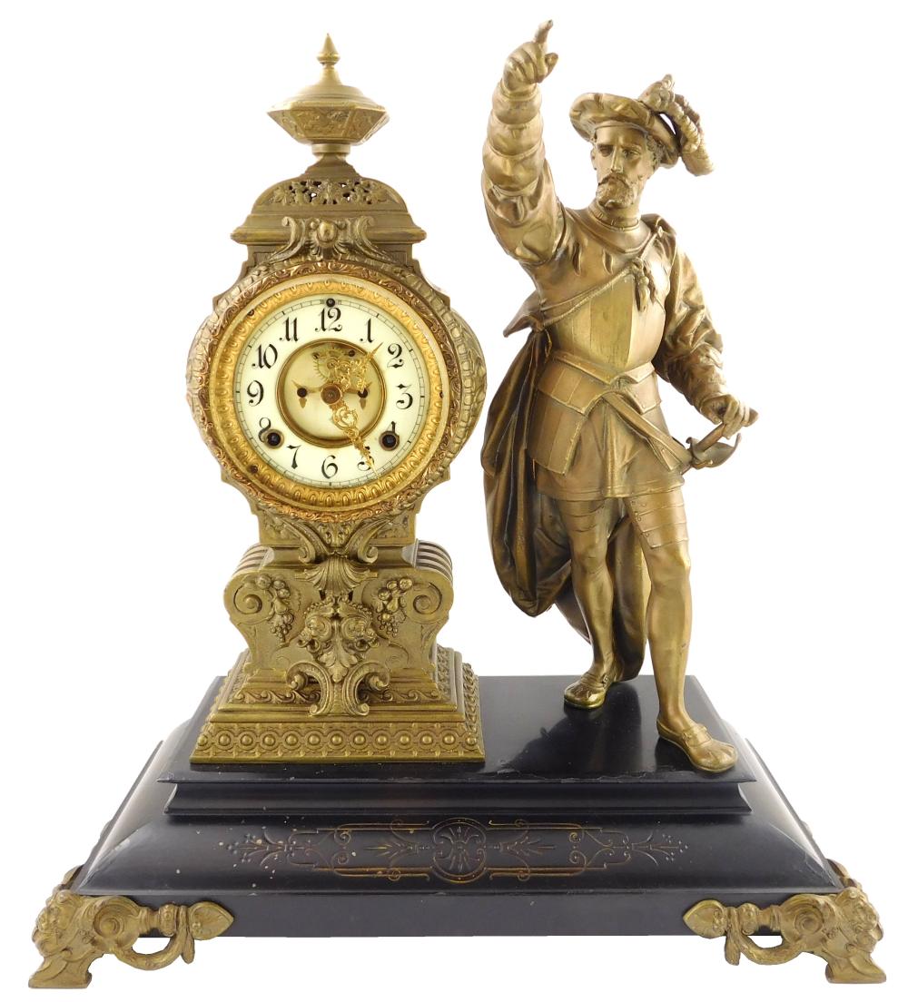 Appraisal: Victorian Ansonia Cortez figural mantel clock late th C enamel