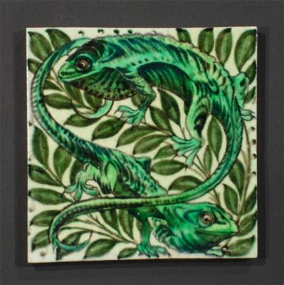 Appraisal: A William De Morgan pottery tile painted with two Chameleon