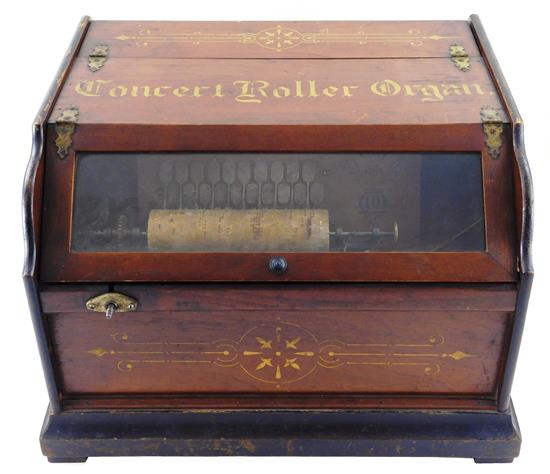 Appraisal: Concert Roller organ wooden case with stencilled designs back lid