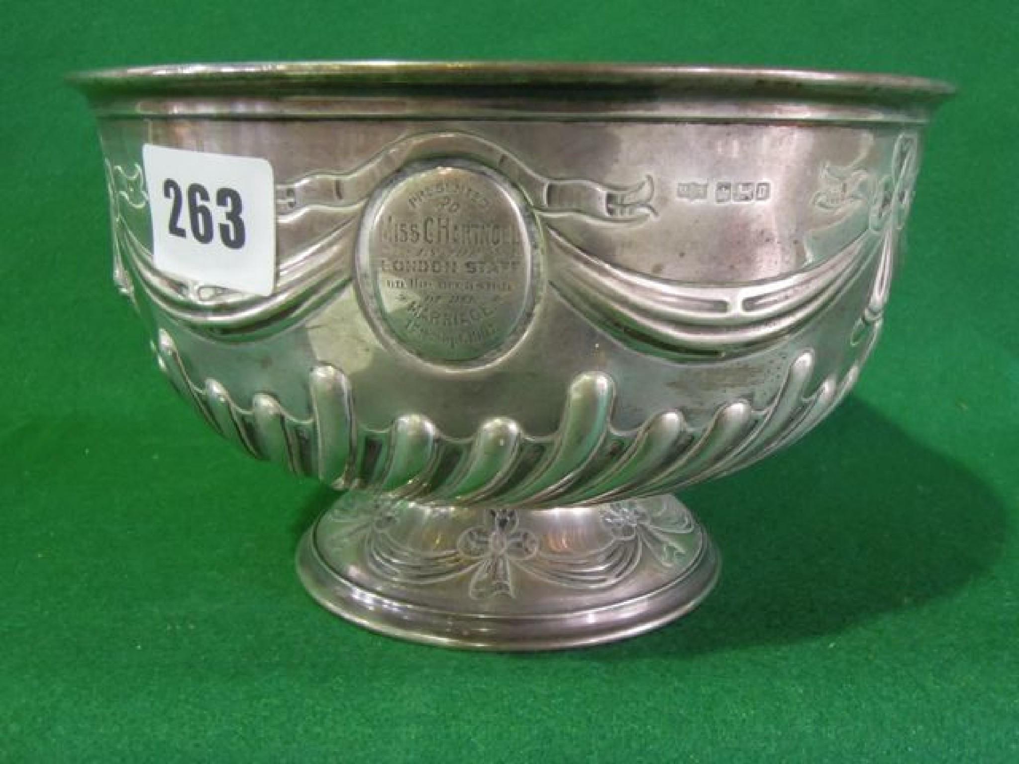 Appraisal: A large Edwardian rose bowl with embossed swag and swirl