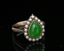 Appraisal: Ladies' Imperial Jade Seed Pearls Ring Heart or tear shaped