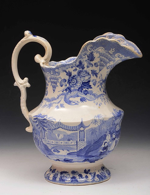 Appraisal: A Victorian blue transfer toilet jugwith Chinese scenes cm high