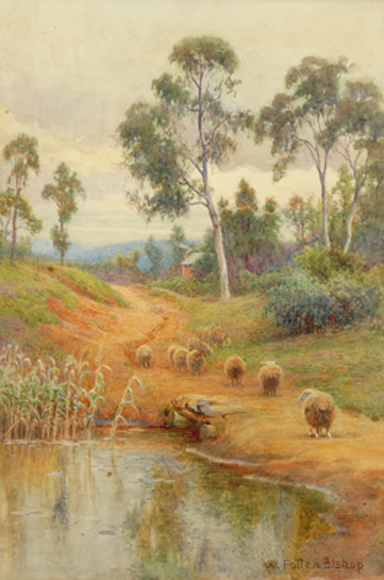 Appraisal: Walter Follen Bishop - Sheep on a Trail watercolour signed