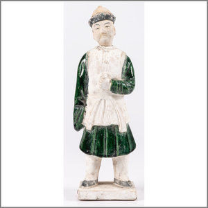 Appraisal: A Chinese Terracotta Figure with Polychrome Decoration standing figure on