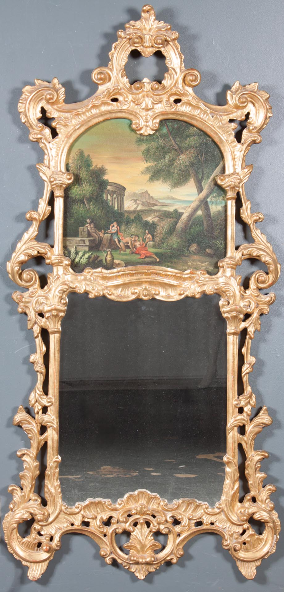 Appraisal: Italian Rococo style giltwood trumeau mirror top with classical style