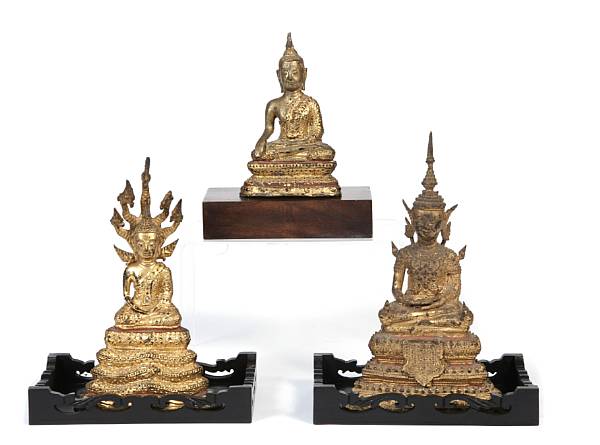 Appraisal: A group of three Thai Bangkok Period small gilt lacquered