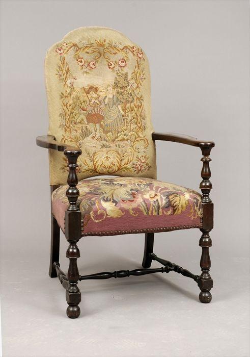 Appraisal: William and Mary-Style Tapestry-Upholstered Armchair x x in