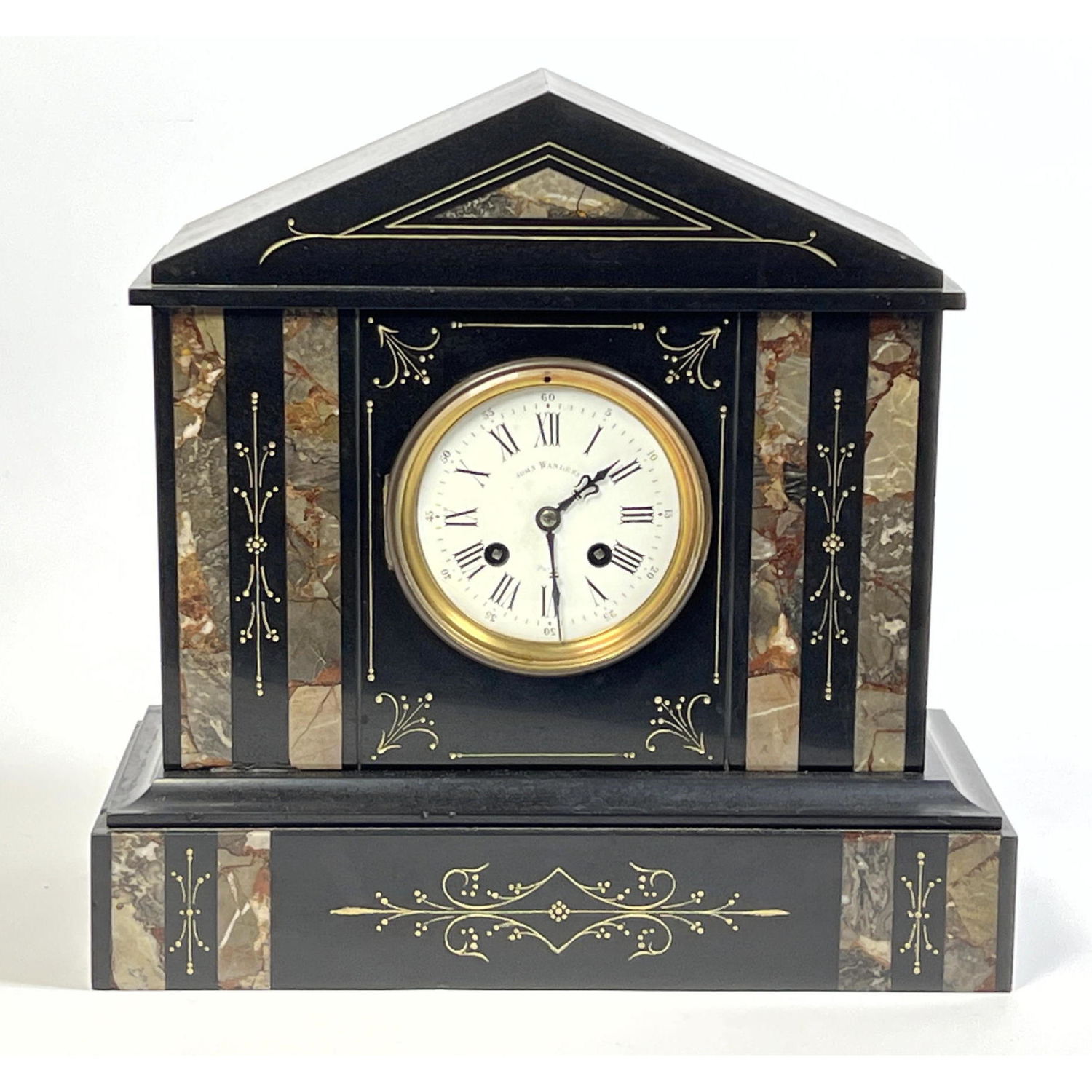 Appraisal: JOHN WANLESS Paris Antique Mantle Clock Marble Trim Accents Dimensions