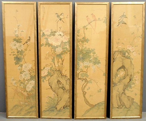 Appraisal: - Set of four framed Asian scrolls painted with birds