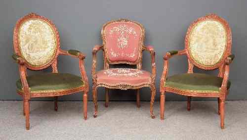 Appraisal: A pair of French beechwood framed oval backed fauteuils of