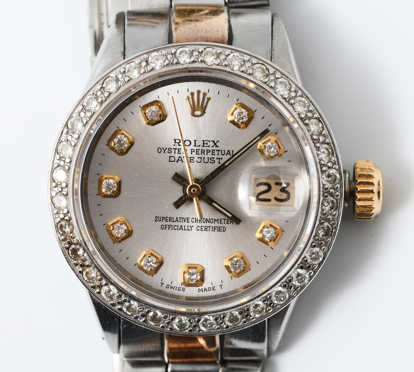 Appraisal: PETITE LADIES ROLEX OYSTER PERPETUAL DATE JUST WATCH Aftermarket white